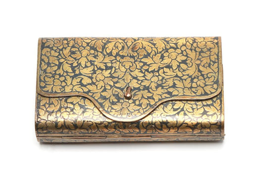 19th Century Thai Gilded Silver Niello Handbag with Scrolling Floral Motif