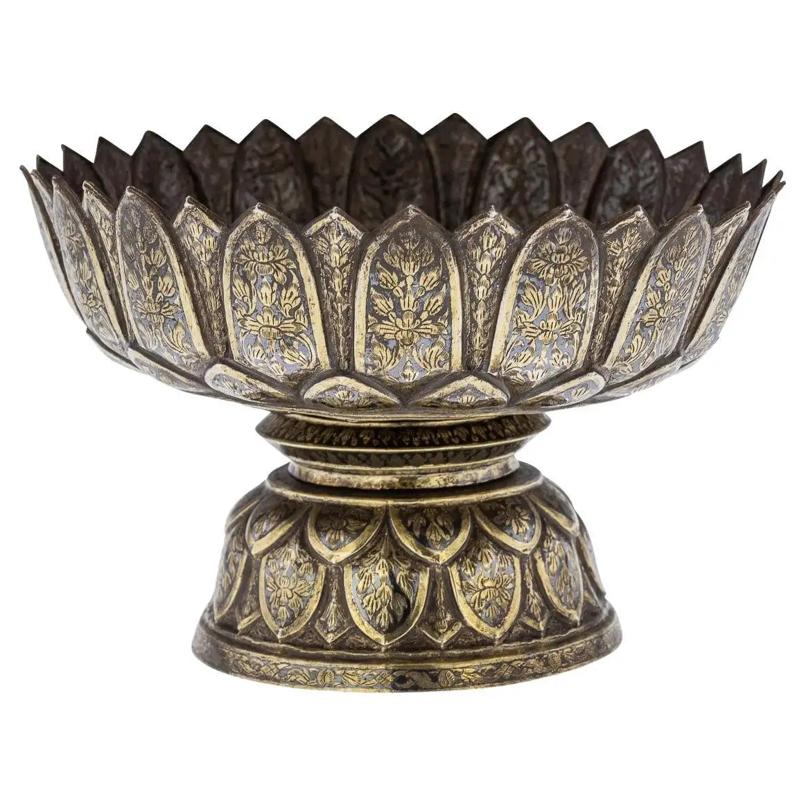 Thai Solid Silver-Gilt Niello Enamel Bowl, 19th Century