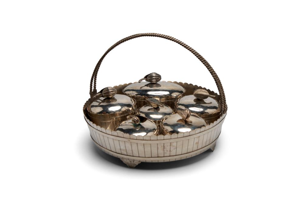 20th Century Thai Carved & Repoussé Silver Betel Nut Set with Tray