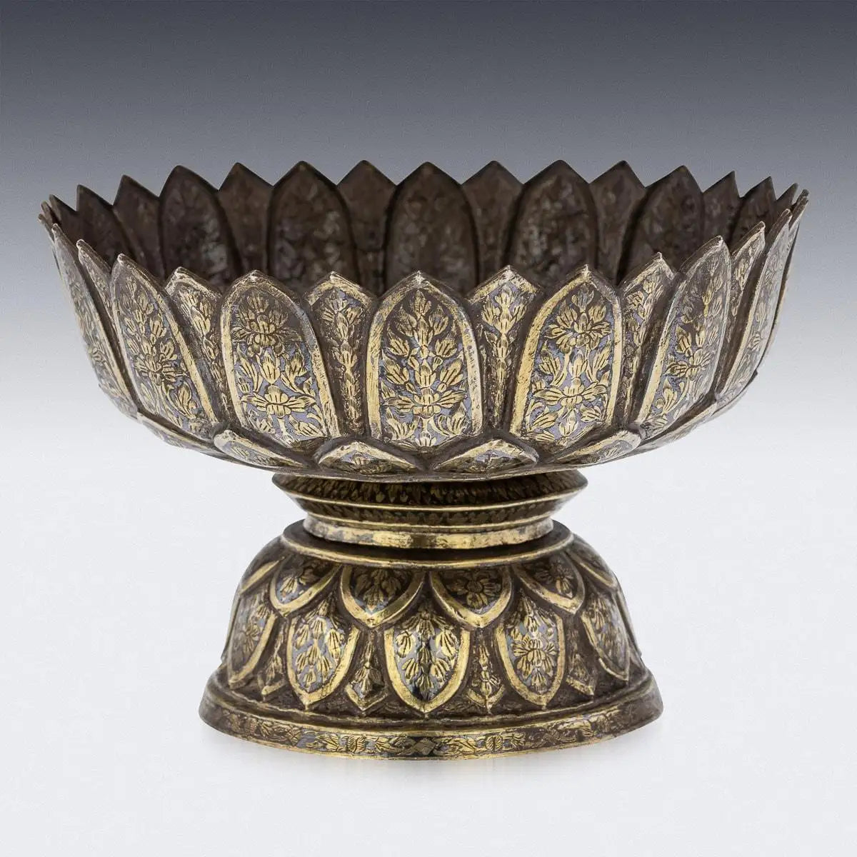 Thai Solid Silver-Gilt Niello Enamel Bowl, 19th Century