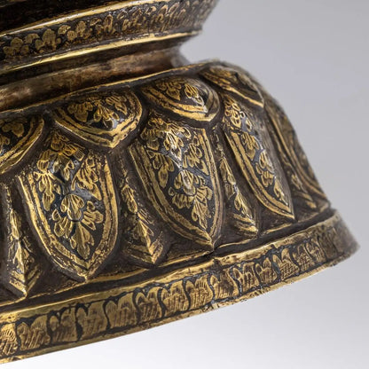 Thai Solid Silver-Gilt Niello Enamel Bowl, 19th Century